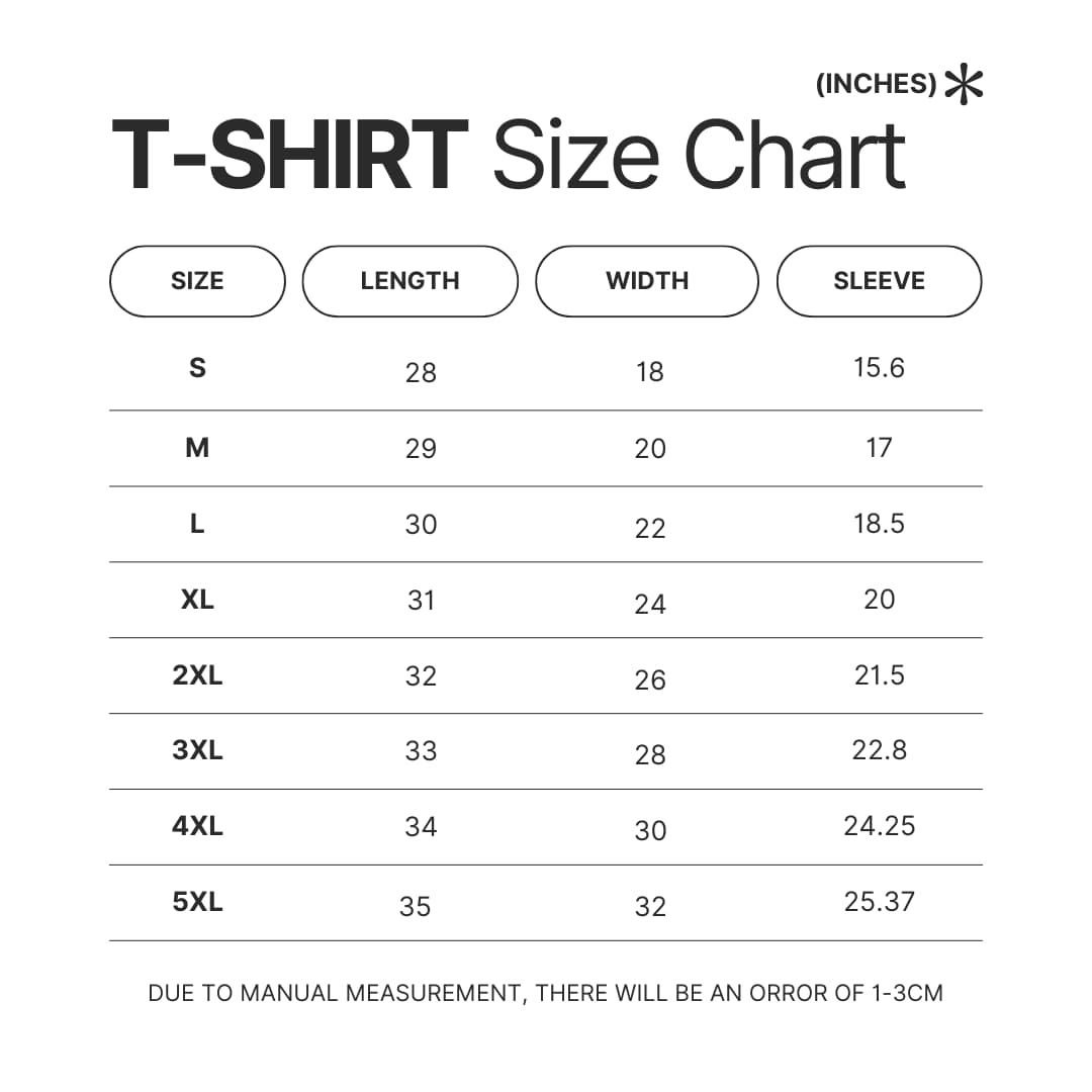 T shirt Size Chart - My Hero Academia UK Shop
