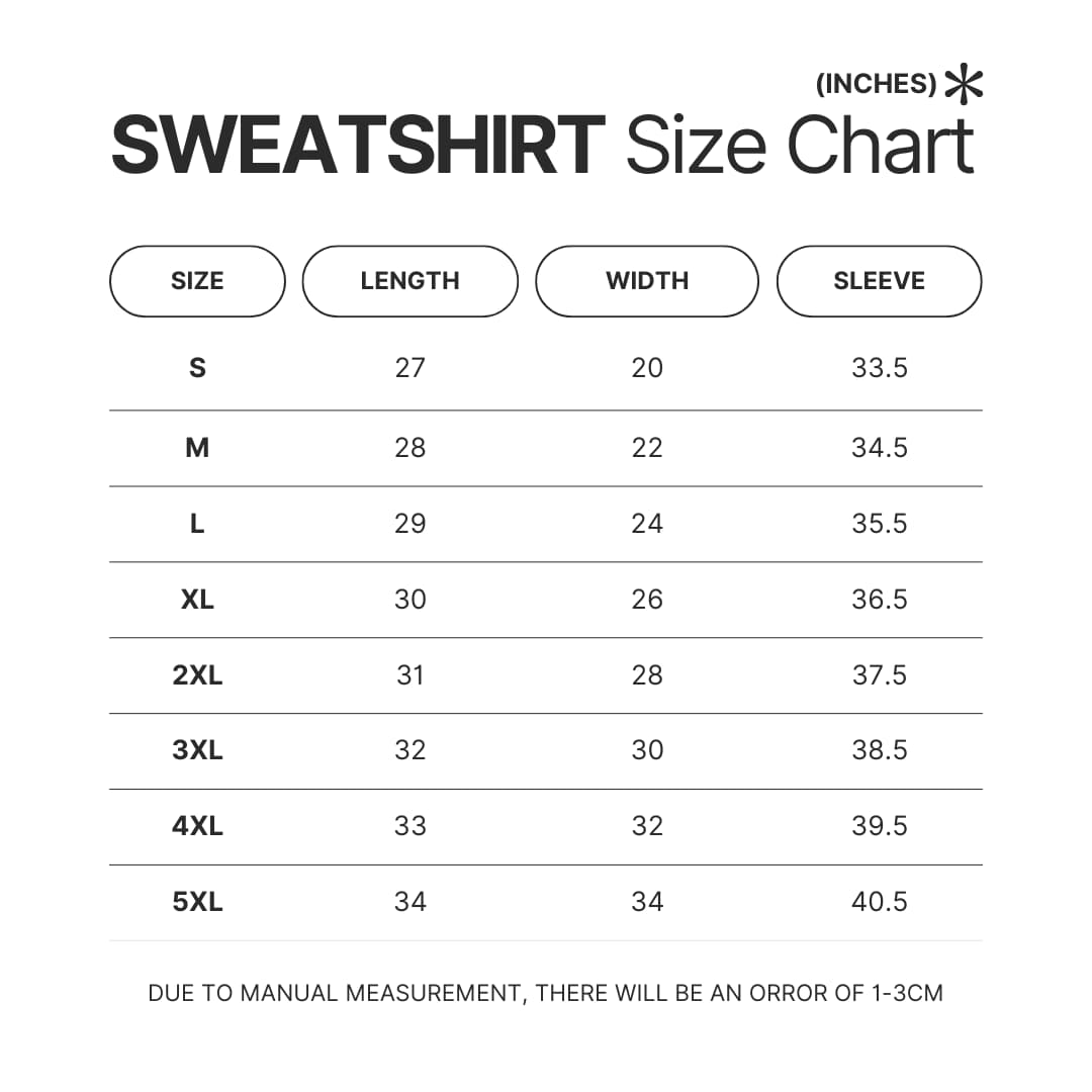 Sweatshirt Size Chart - My Hero Academia UK Shop