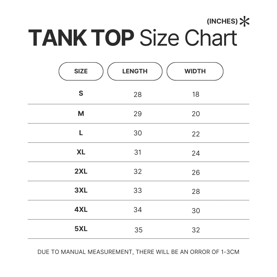 Tank Top Size Chart - My Hero Academia UK Shop