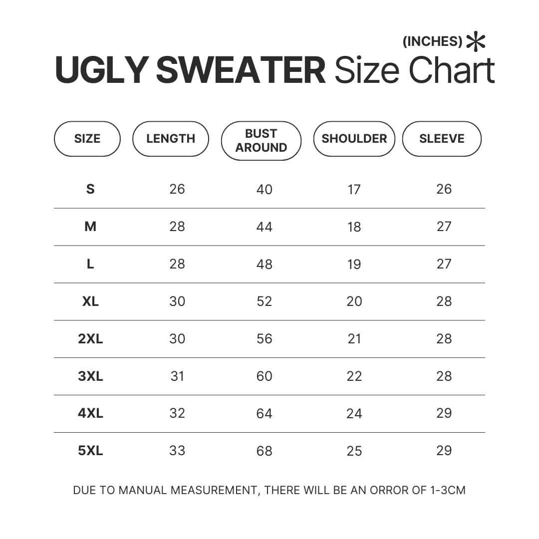 Ugly Sweater Size Chart - My Hero Academia UK Shop