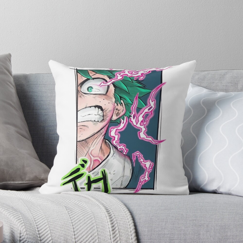 Deku Unleashing His Power Throw Pillow