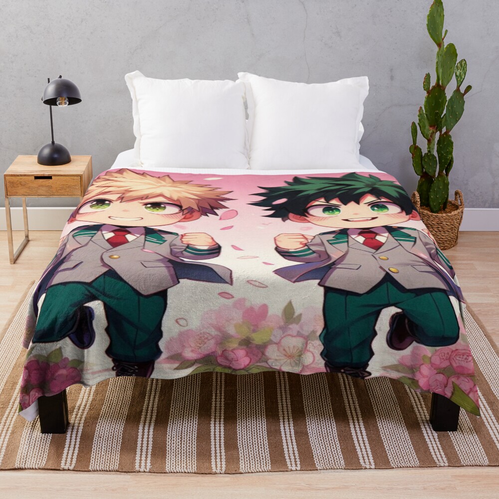 Bakudeku Love With Cherry Petals Throw Blanket