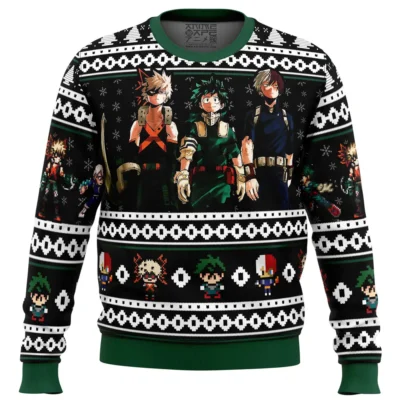 Top 3 My Hero Academia Ugly Christmas Sweater FRONT mockup - My Hero Academia UK Shop