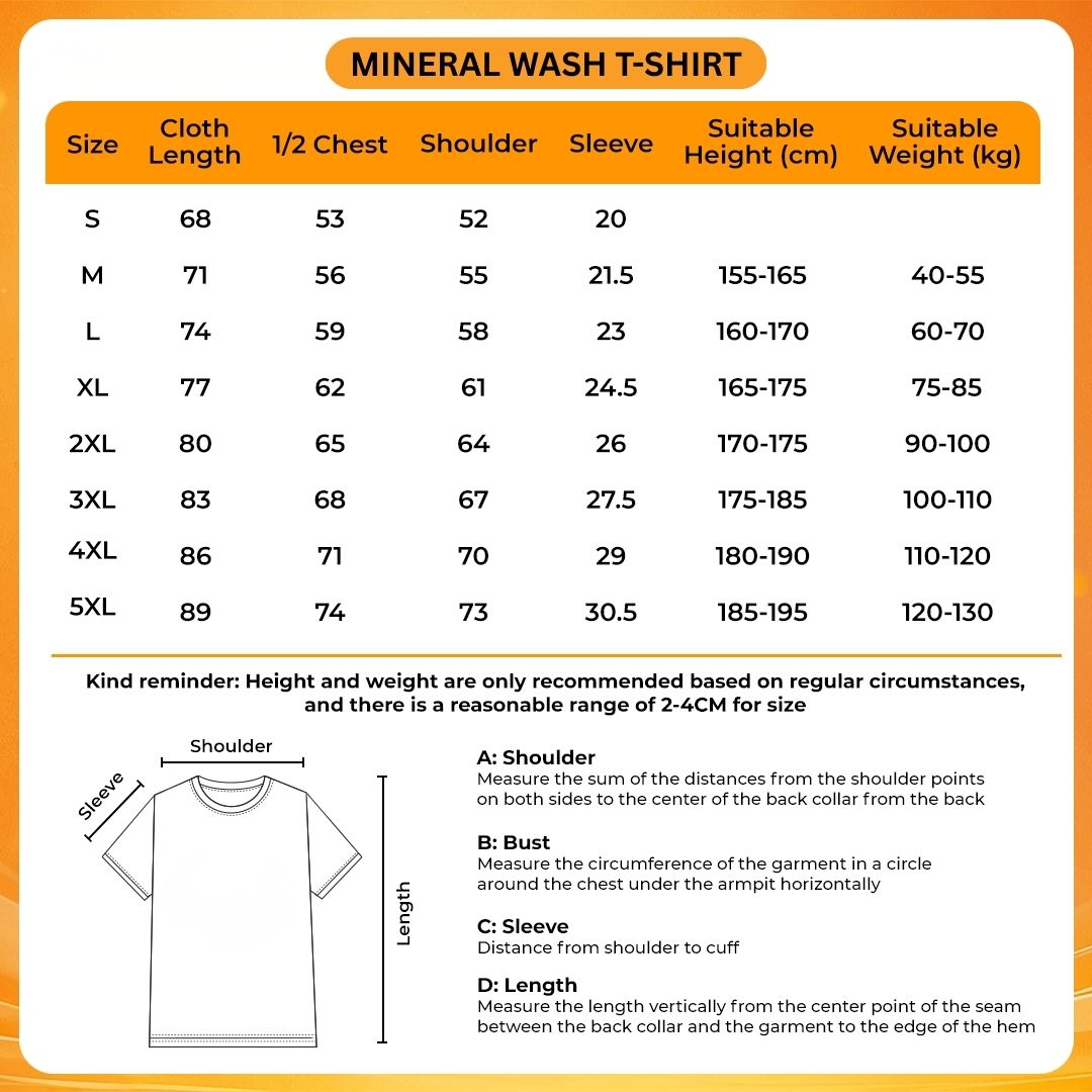 Mineral Wash T Shirt Size Chart - My Hero Academia UK Shop